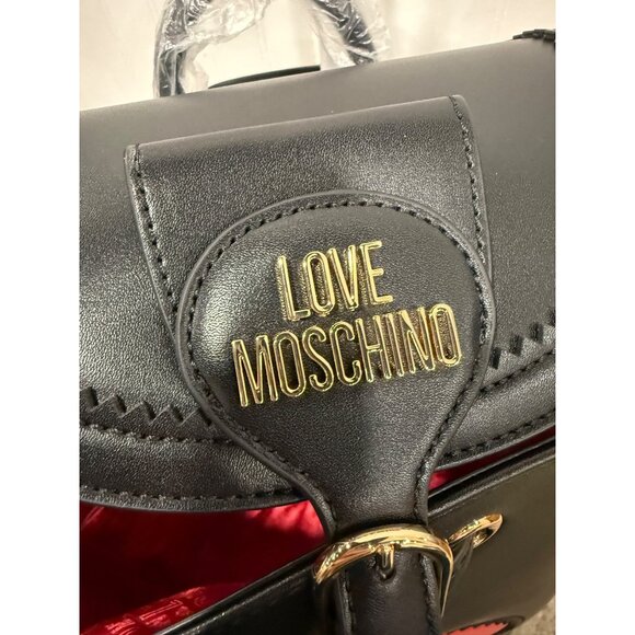 Love Moschino Black & Red Heart Backpack Gold Accent Drawstring & Buckle Closure - Picture 4 of 13